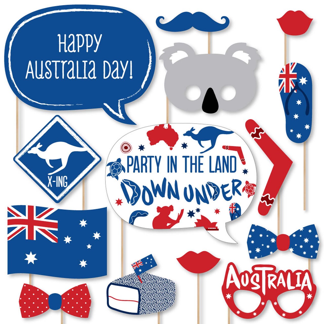 Big Dot of Happiness Australia Day - G'Day Mate Aussie Party Photo Booth Props Kit - 20 Count